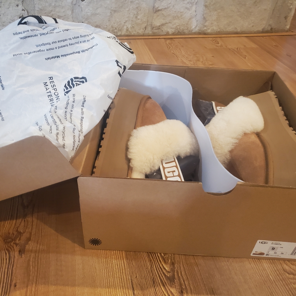 UGG Funkette Tan and White Sheepskin
